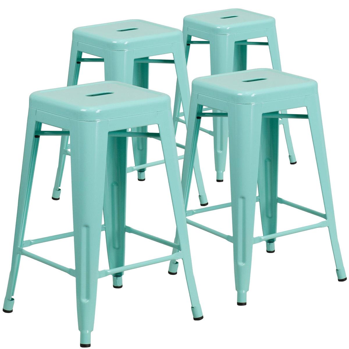 Metal Square Backless Stool (Green) F14590