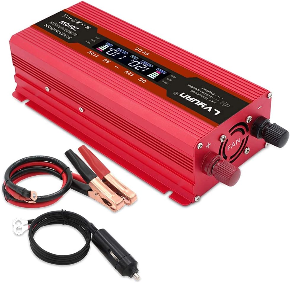 Power Inverter 1000W/2000W Dual AC Outlets Dual USB Charging Ports DC 12V to 110V AC Car Converter with Digital Display Pack of 2 R179