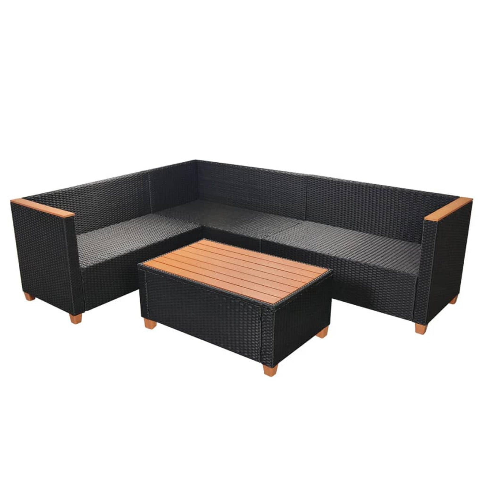 4 Piece Patio Lounge Set with White Cushions Black Poly Rattan 2-Seater Sofas with Corner Sofa and Coffee Table Q762