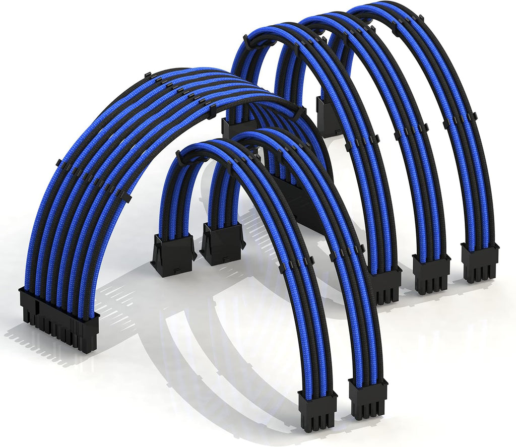 30cm PSU Cable Extension 18AWG Oxygen Free Copper Teflon Jacket Mod GPU PC w/Comb Kit 24 P (20+4) CPU 8 P (4+4) GPU 8 P (6+2) Set 300mm Blue G639765