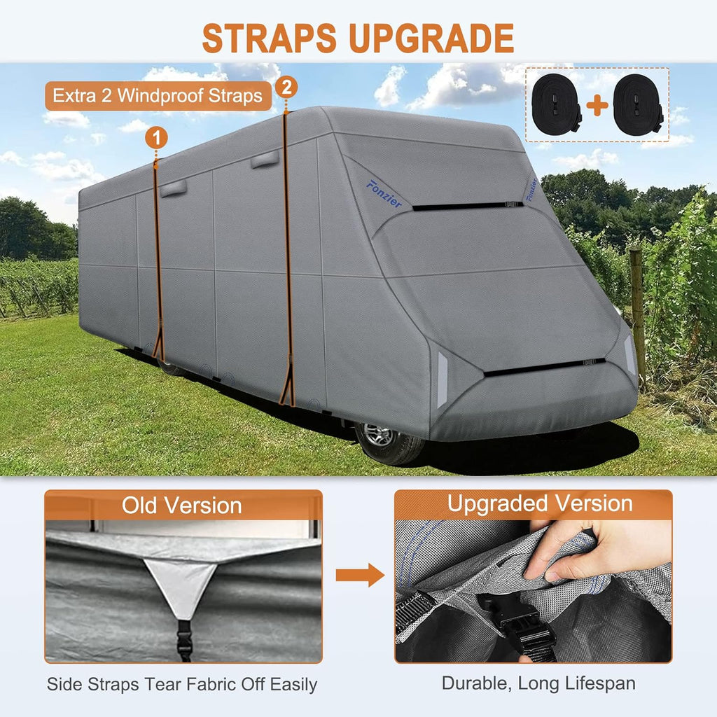 Heavy Duty RV Cover for 26’-29’ Motorhome with 2Pcs Extra Straps Y48634