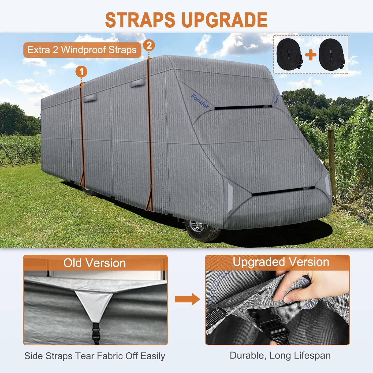 Heavy Duty RV Cover for 26’-29’ Motorhome with 2Pcs Extra Straps Y48634