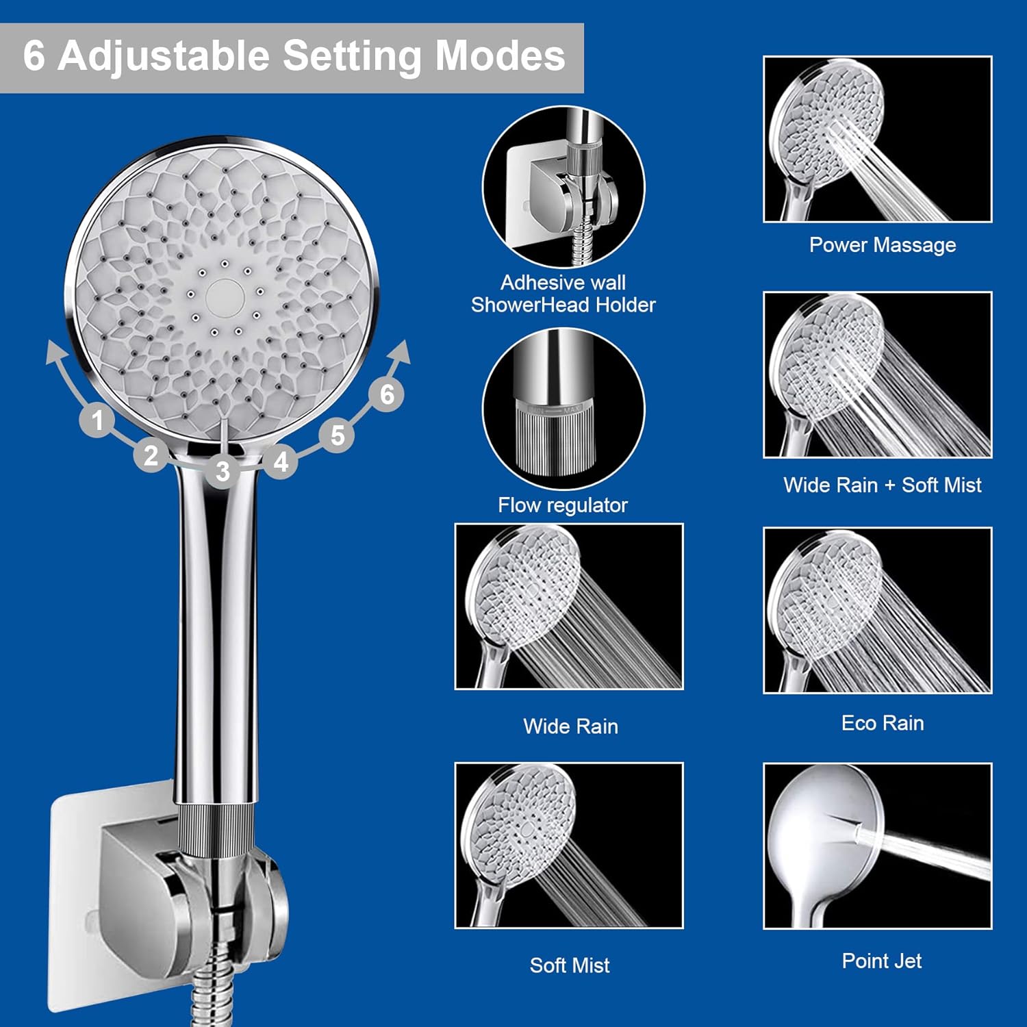 12 Inch Square Rain Shower Head with Handheld Shower Combo, 13.5" Extension Arm, 6-Setting Handheld Showerhead with Hose & Holder, Pack of 2 F8122