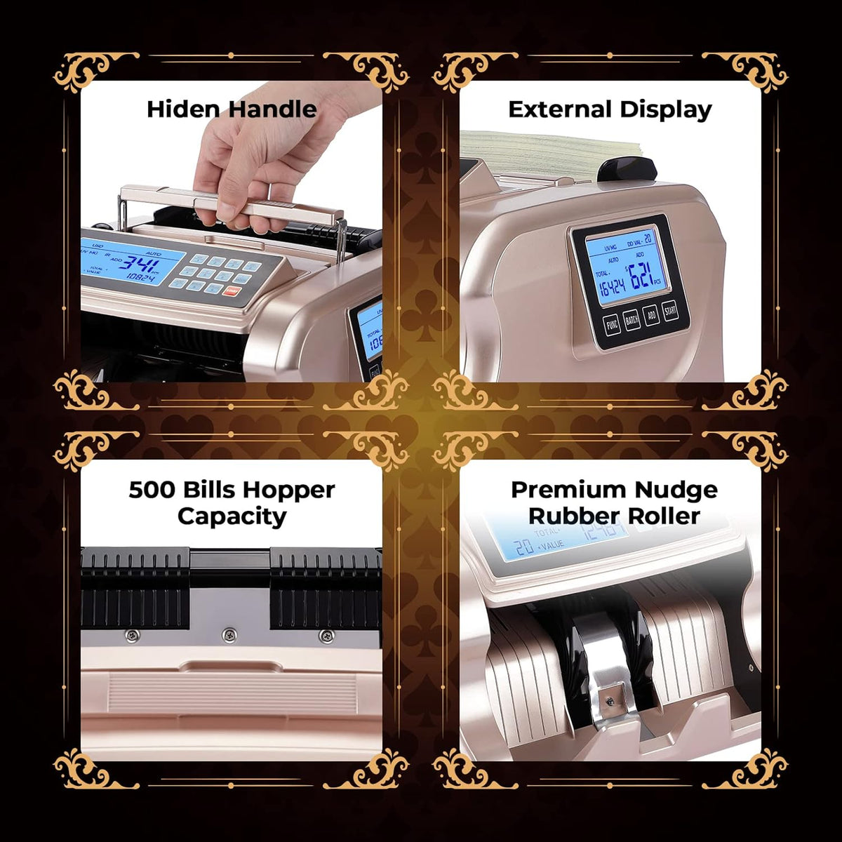 Rose Gold Money Counter Machine with 3 Screens Y47352