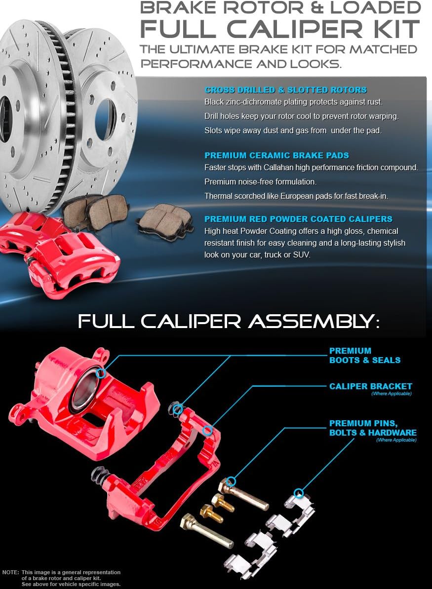Powder Coated Red Calipers Rotors Ceramic Pads Performance Kit V5145