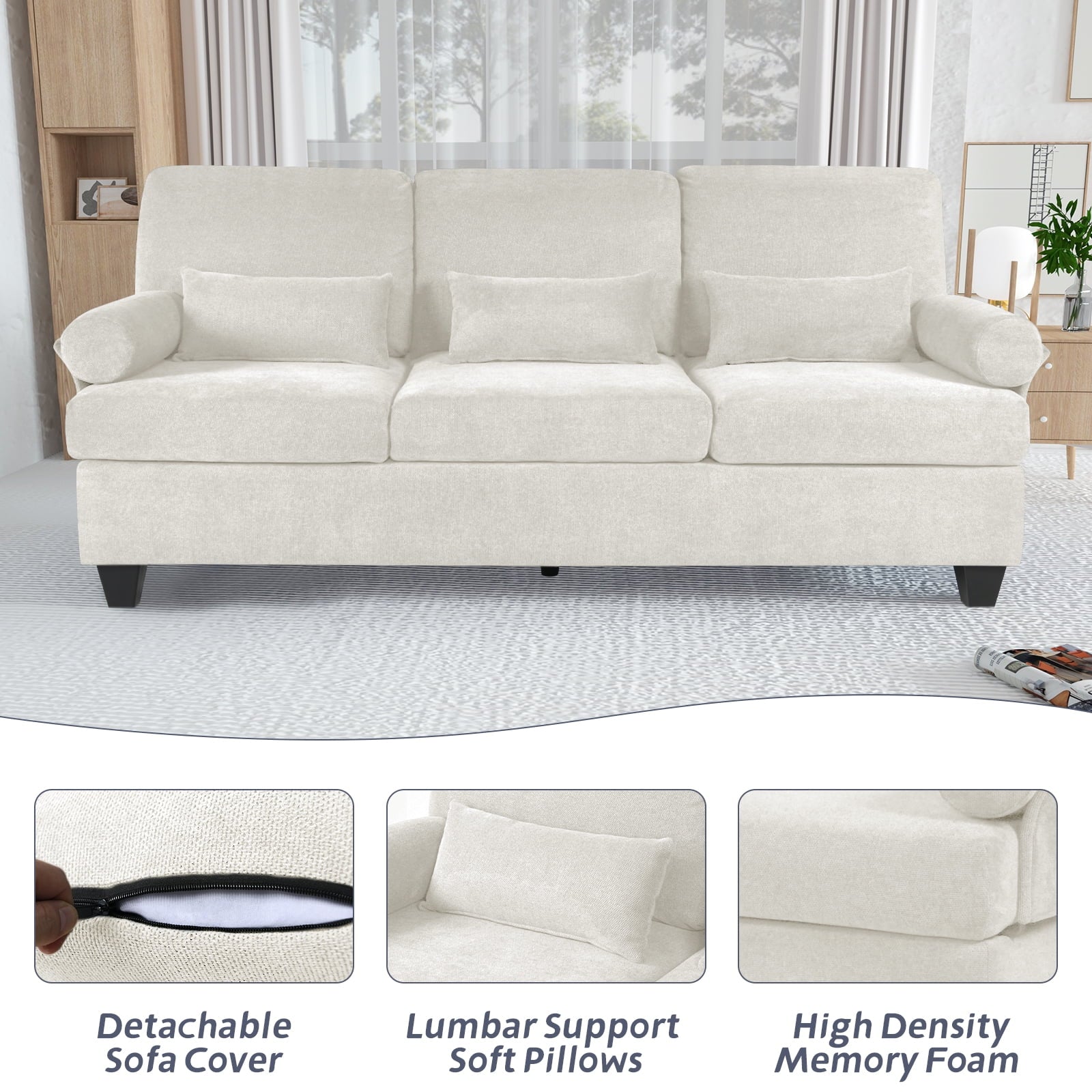 82" 3-seat Deep Seat Sofa with 3 Soft Pillows Z9426