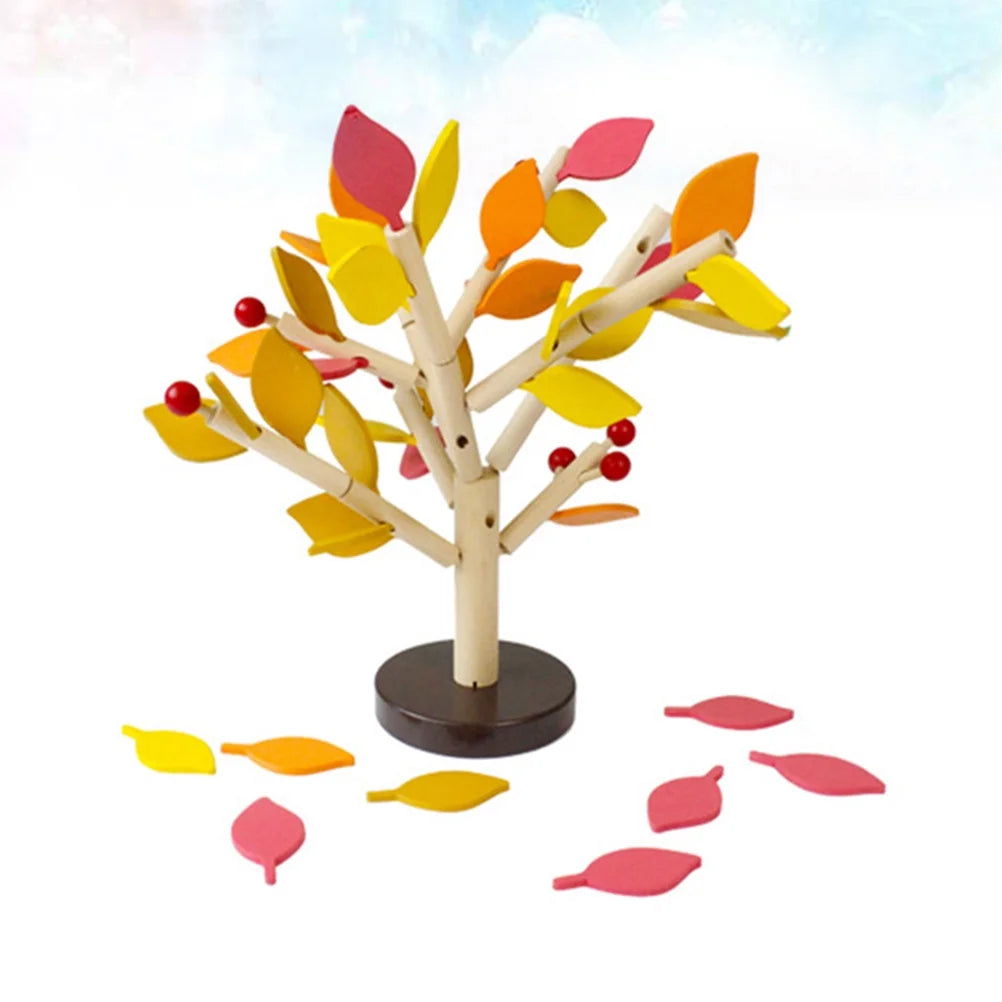 Creative Wooden Tree Blocks with Leaves 3D Building Set Toy (Yellow) J3113