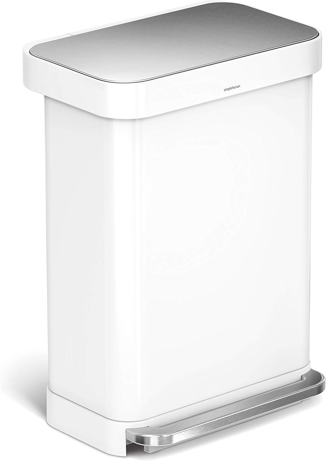 55 Liter White Stainless Steel Kitchen Step Trash Can F2191