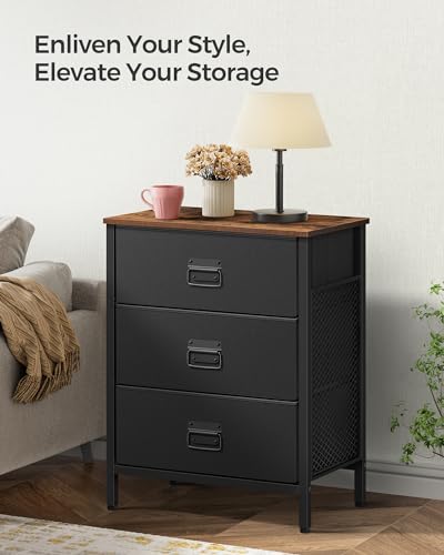 Rustic Brown and Black 7 Drawer Steel Frame Fabric Dresser D812