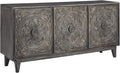 Dark Gray Hand Carved Wood Accent Cabinet Z678634