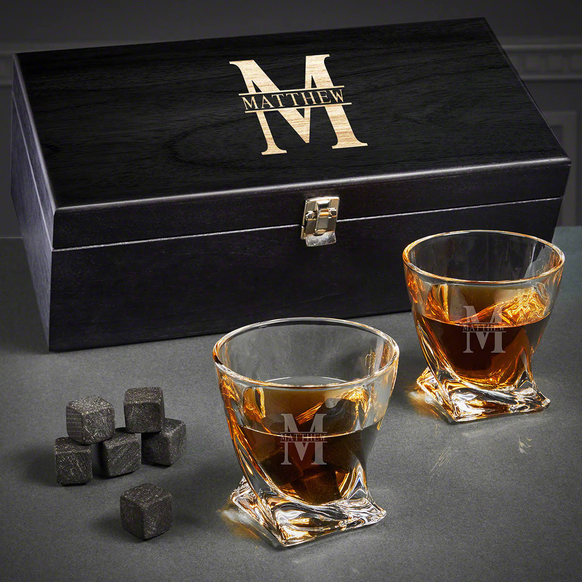 Engraved Twist Whiskey Glasses Box Set Y1738