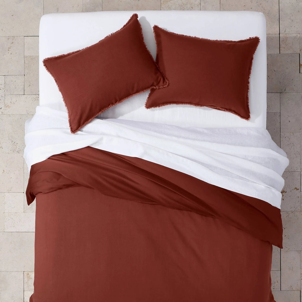 Dark Clay Heavyweight Linen Blend Duvet Cover & Sham Set D17945