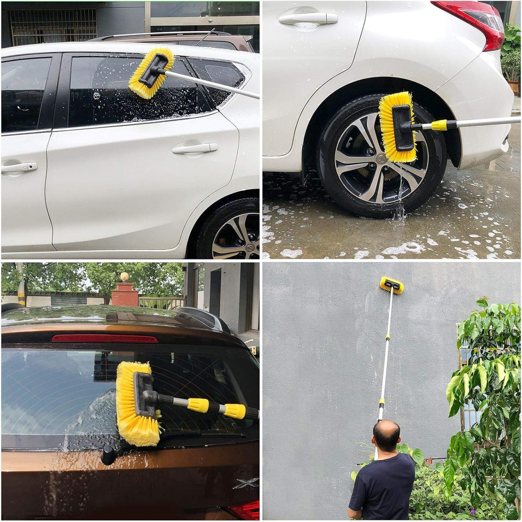 Soft Bristle Car Wash Brush with Long Handle Telescopic Extension Flow Through Brush with On/Off Switch Hose Attachment Pack of 2 R685