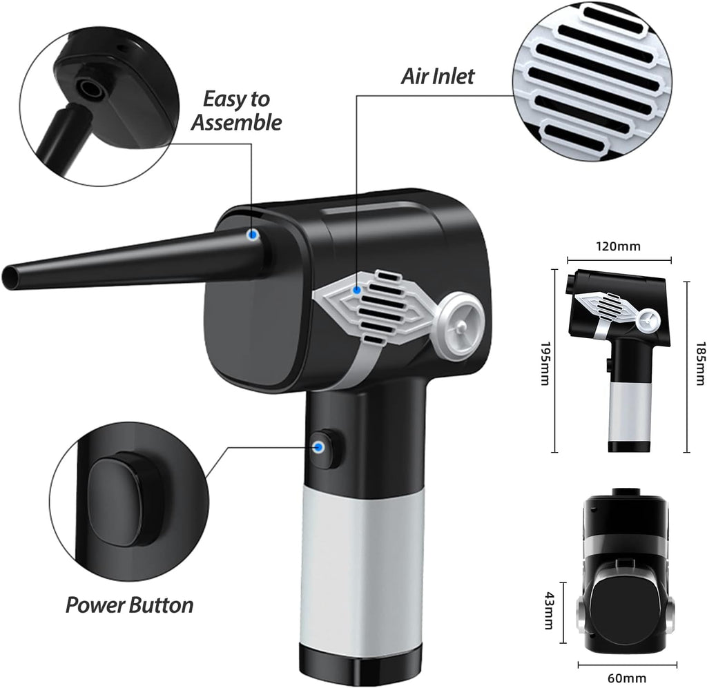 Electric Air Duster, Cordless Rechargeable Compressed Air Duster, 6000mAh Battery, 40000 PRM 3-Gear Speed LED Display, Pack of 2 X376
