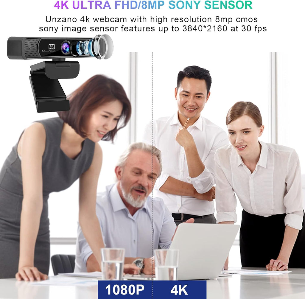 4K Webcam with Remote Control, Full HD, Auto-Focus 120° Wide Angle, Dual Noise Reduction Mics, Pack of 2 Q6034