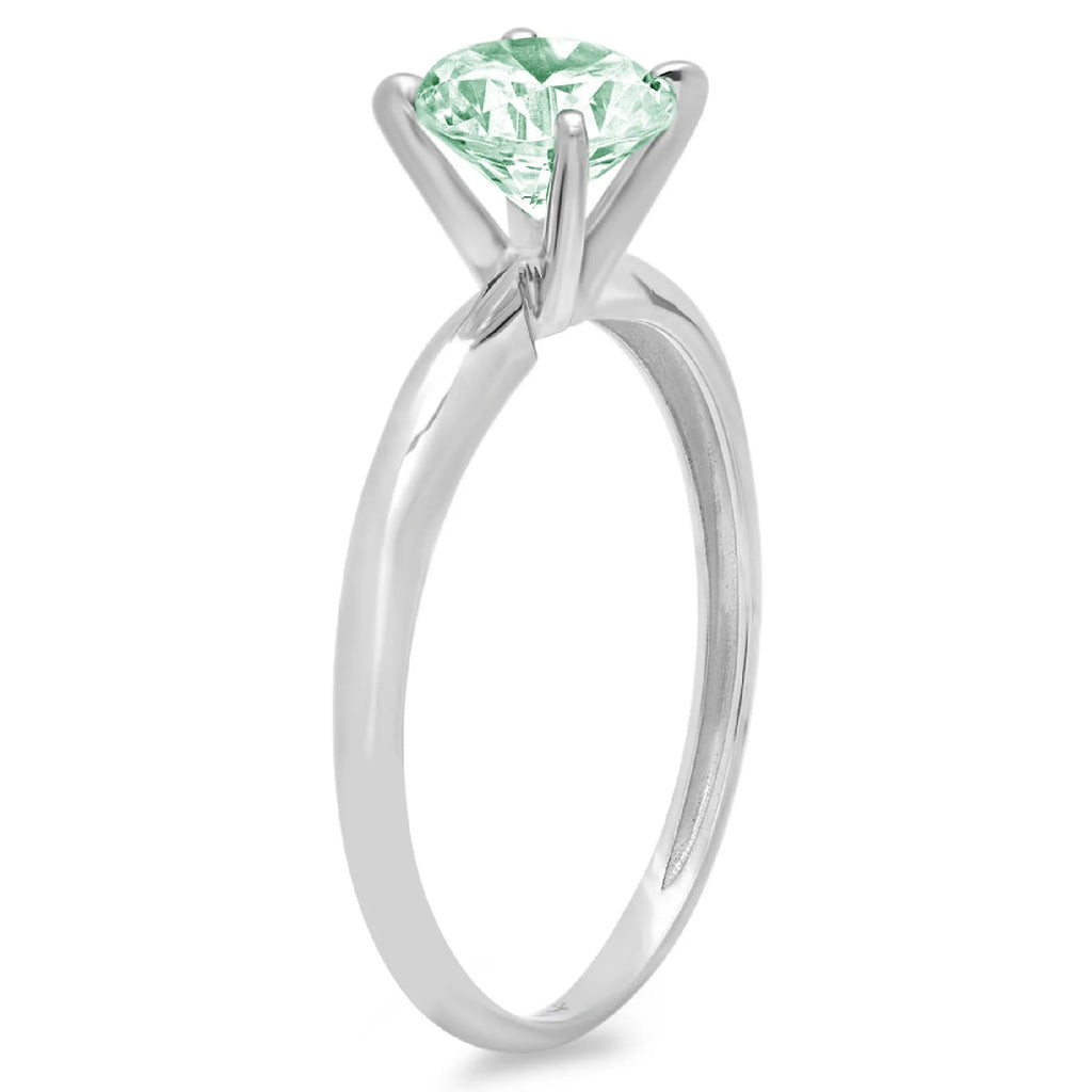 0.5 ct Brilliant Round Cut Simulated Green Diamond 14k White Gold Solitaire Ring SZ 10.25 S8426