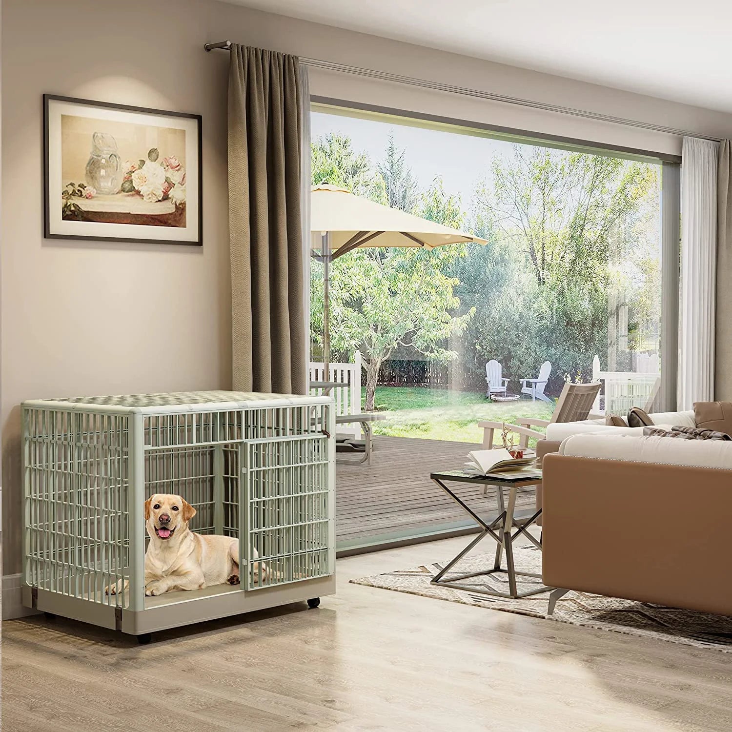 38" ABS Plastic Dog Crate Kennel Cage with Lockable Wheels and Double Door O743