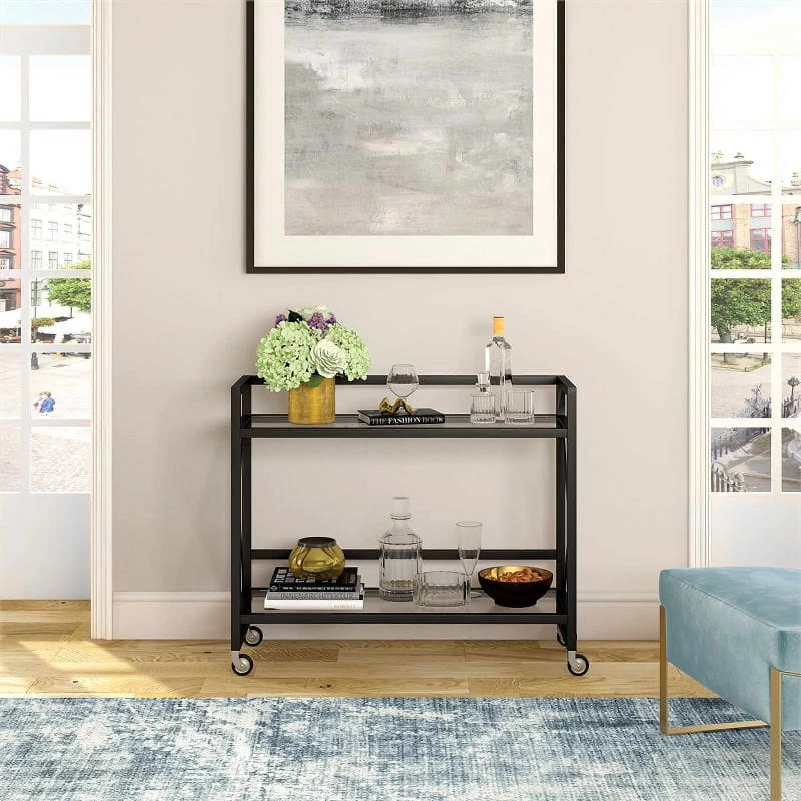 Blackened Bronze Metal/Glass Bar Cart N8200