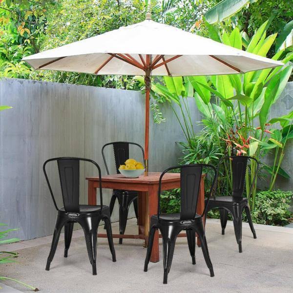 Black Metal Stackable Dining Side Chair Set of 4 E8479
