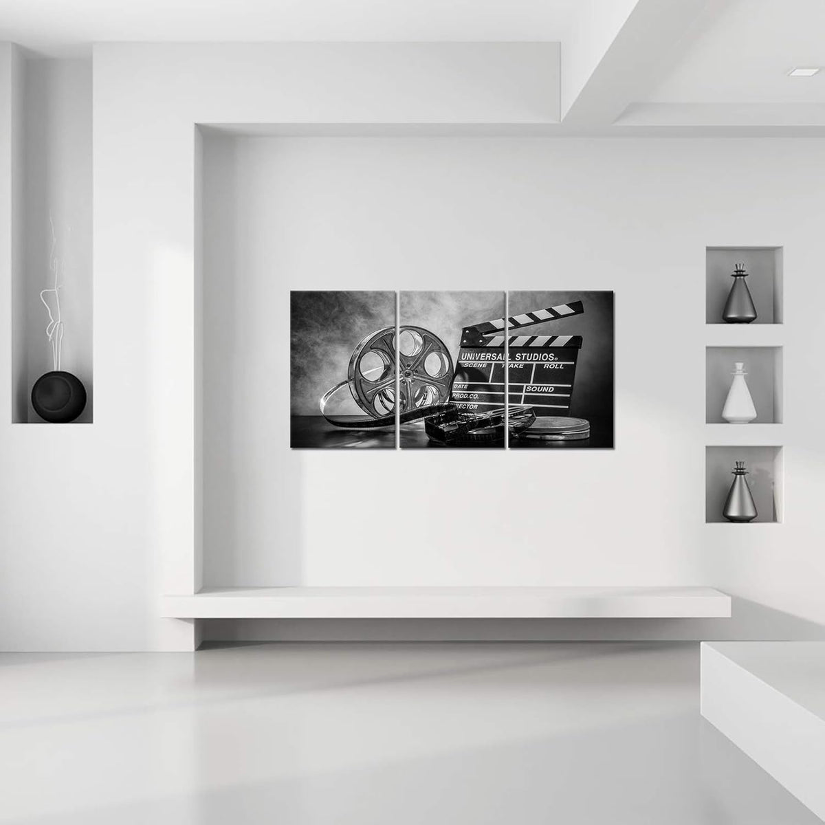 3 Piece Black and White Canvas Wall Painting Movie Clapper Board Poster Print Filmmaking Pictures Vintage Home Movie Theater Media Room Bar Pub House Decoration Easy to Hang 16x 24x3 PCS X56260