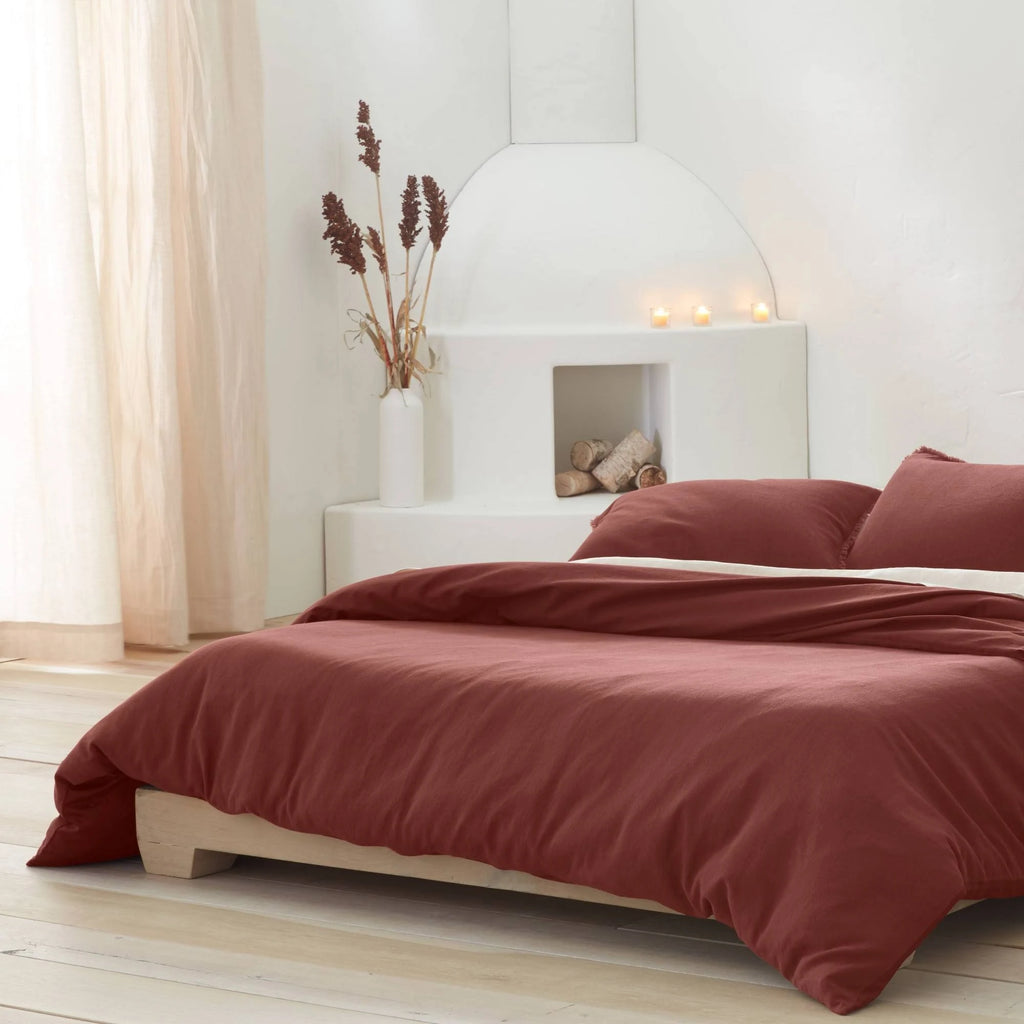 Dark Clay Heavyweight Linen Blend Duvet Cover & Sham Set D17945