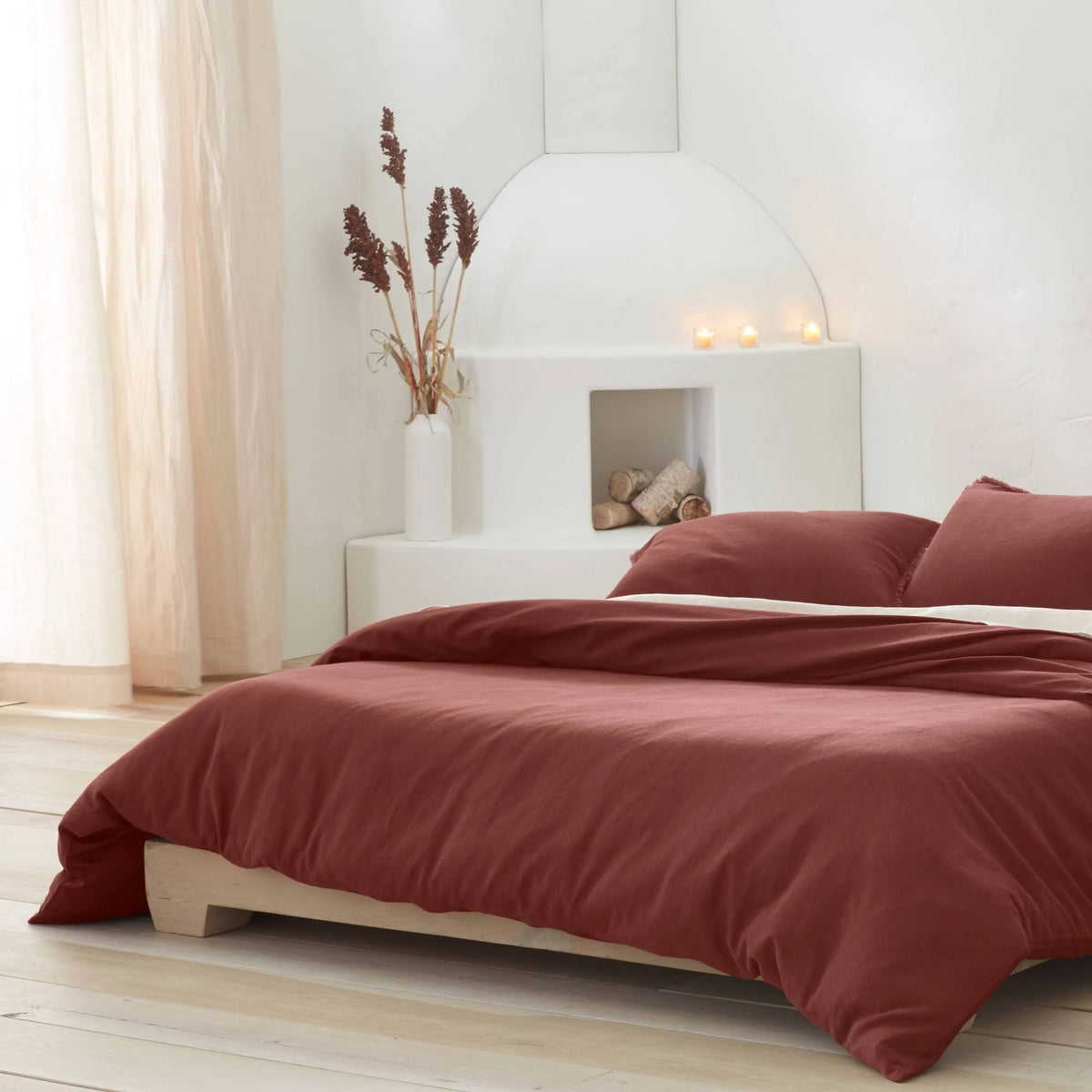 Dark Clay Heavyweight Linen Blend Duvet Cover & Sham Set D17945