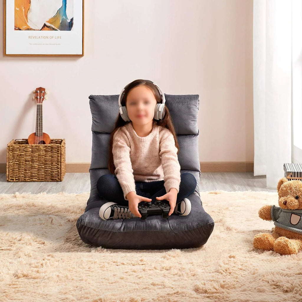 Gray 2 PCS Padded Folding Floor Chair with Backrest J1419