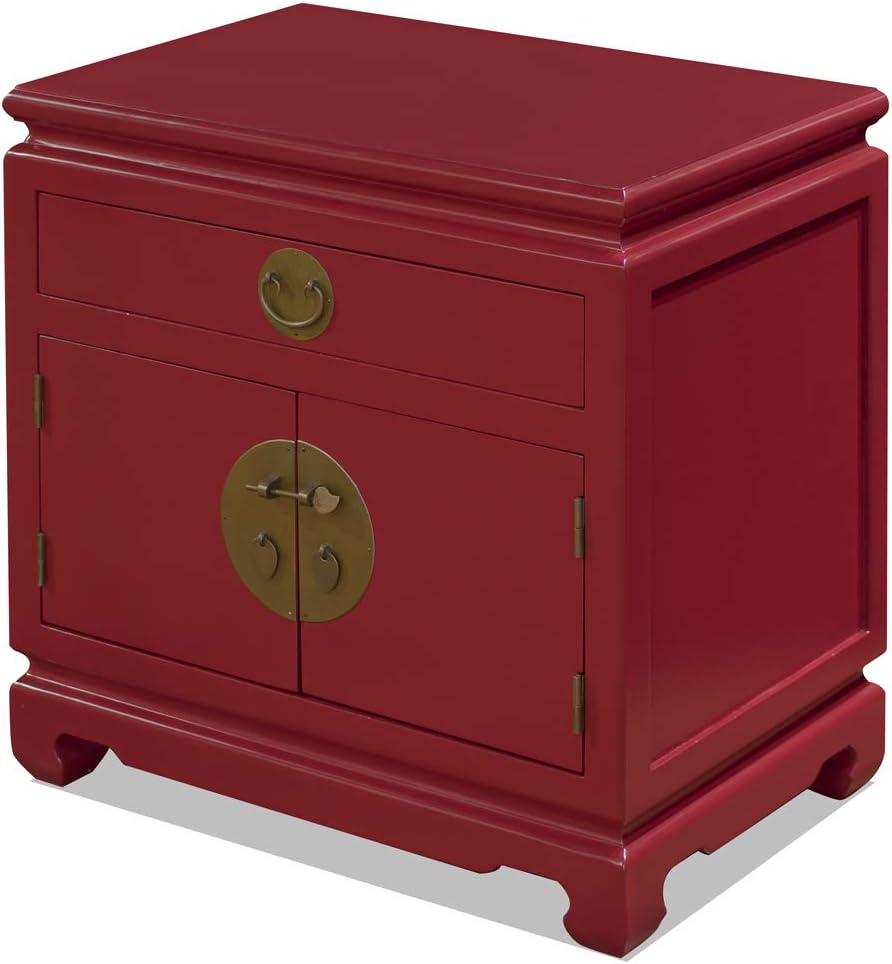 Matte Red Chinese End Cabinet with Brass Hardware G115