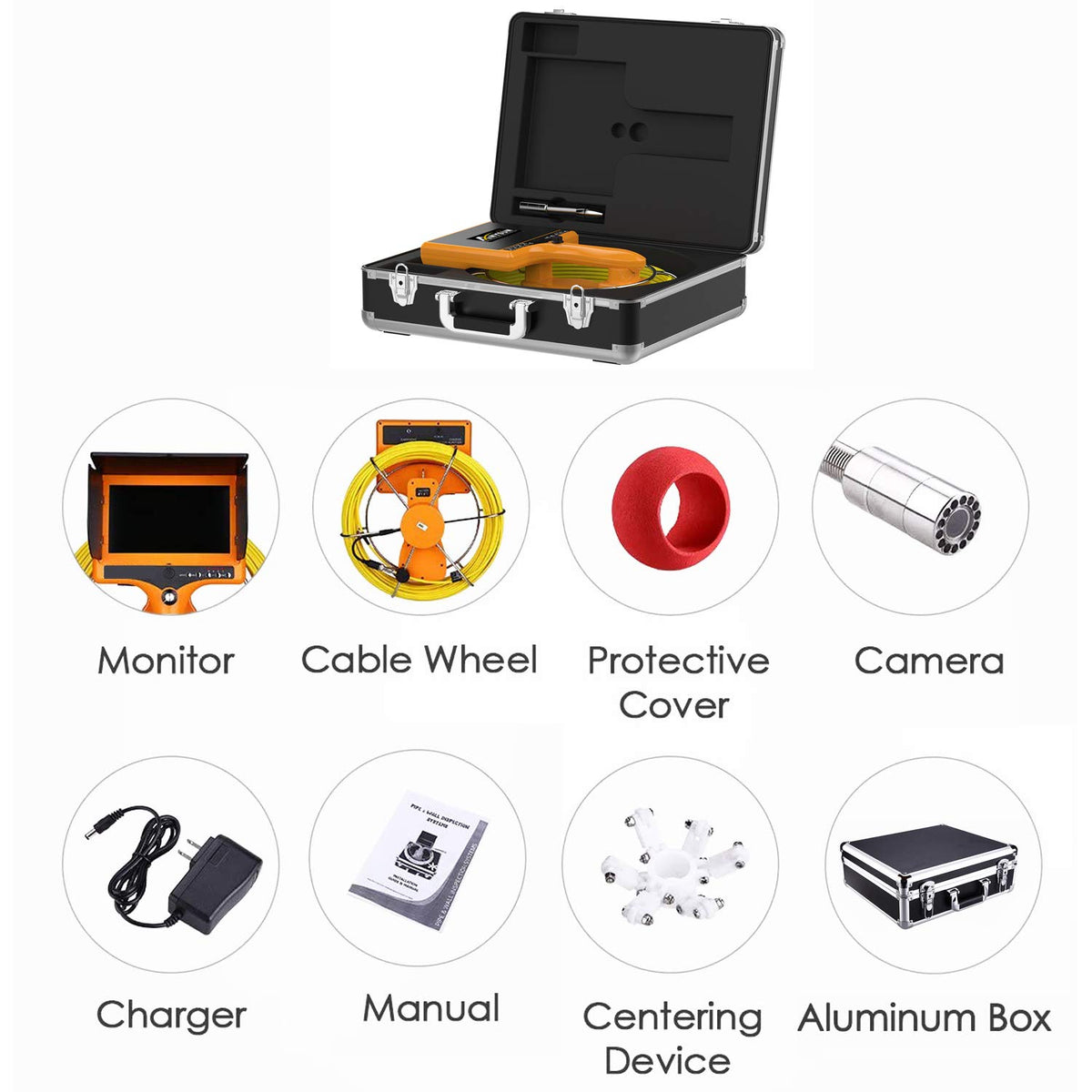 Sewer Camera with Distance Counter and DVR, Pipe Inspection Camera Video System IP68 Waterproof 7TFT Monitor 30M/100ft (8GB SD Card Include) X853995