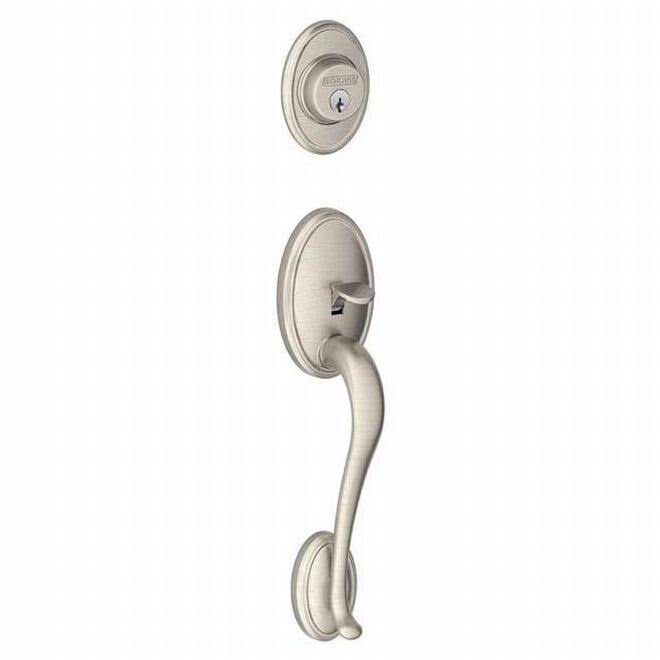Satin Nickel Handleset with Double Cylinder Deadbolt and Georgian Knob S30586