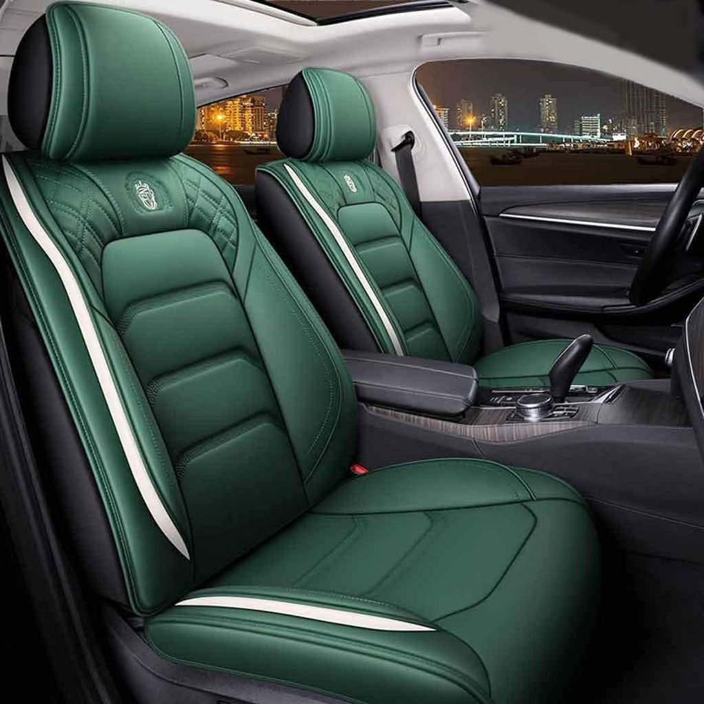 Green Leather Car Seat Covers 5 Seats Full Set O9546