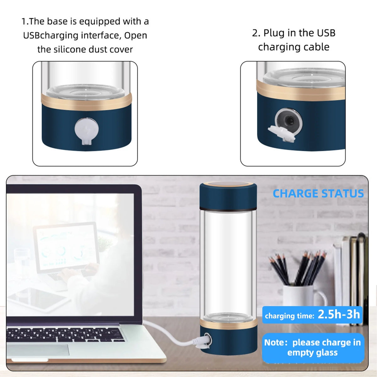 420ml Portable Hydrogen-Rich Generator Bottle Glass Cup W454
