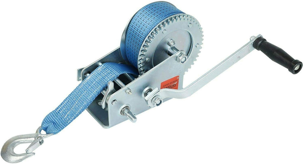 3200lbs Hand Crank Gear Winch Polyester Strap Pack of 2 A88253