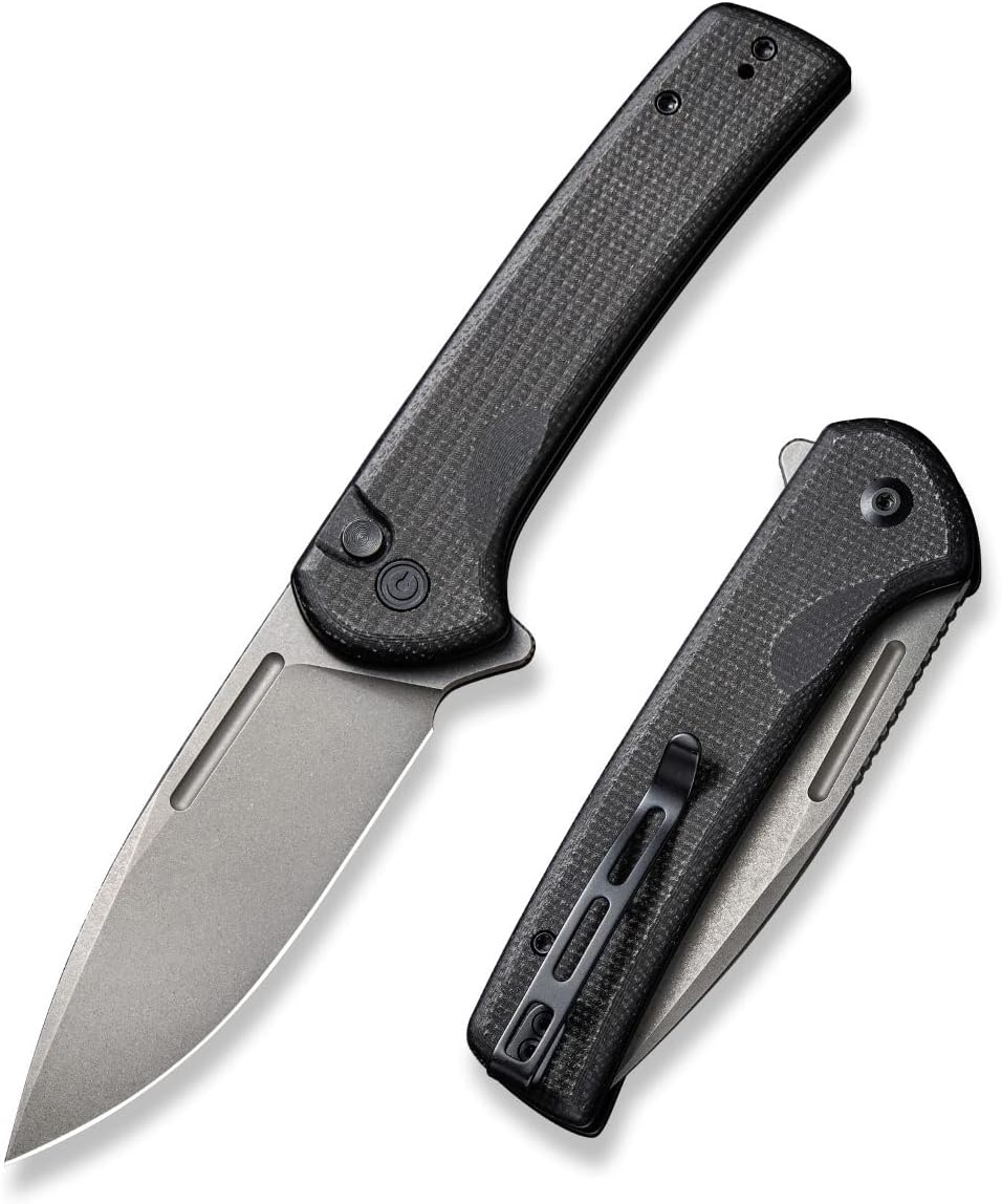 Black Micarta Button Lock Folding Knife Q92488