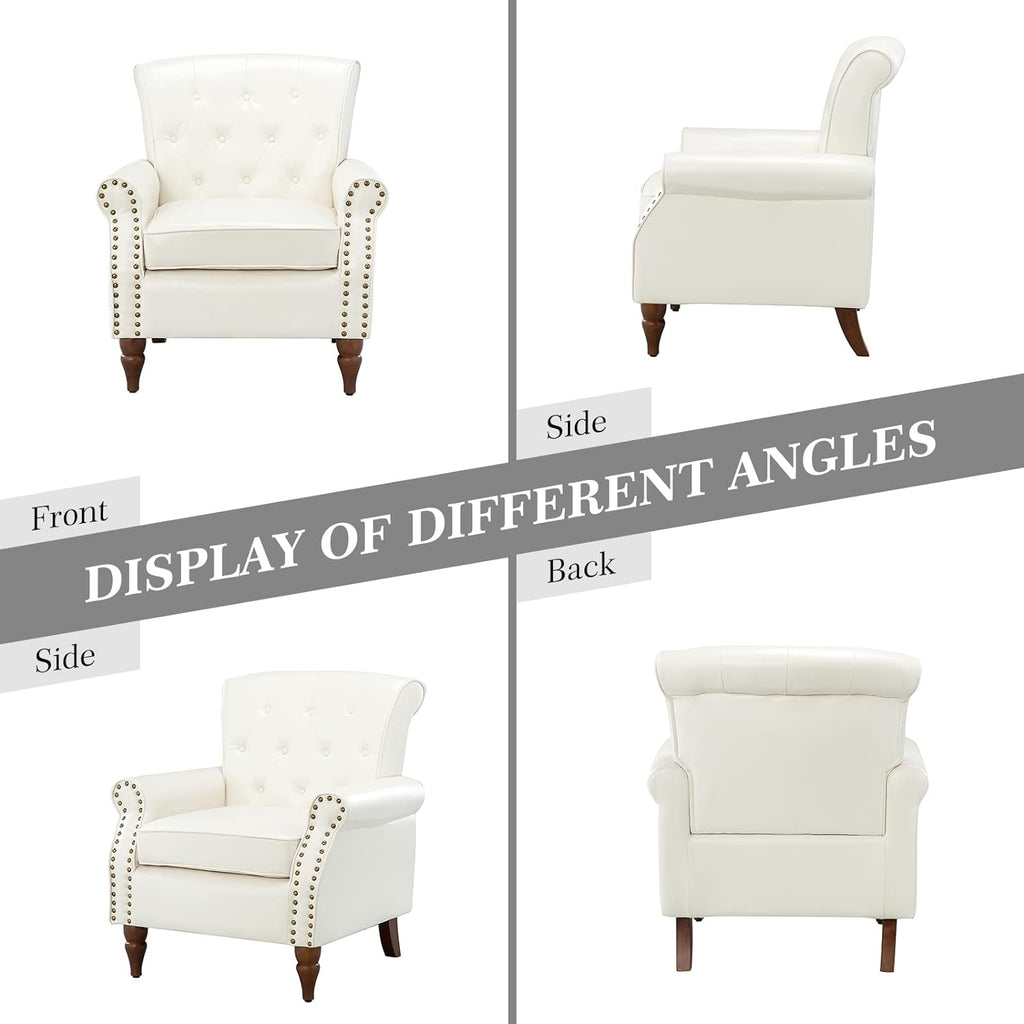 Ivory Faux Leather Accent Chair with Solid Wood Legs L17162