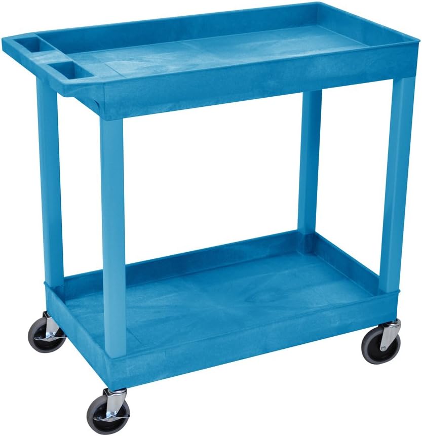 Blue Mobile Utility Tub Cart with 2 Shelves and Push Handle D144359