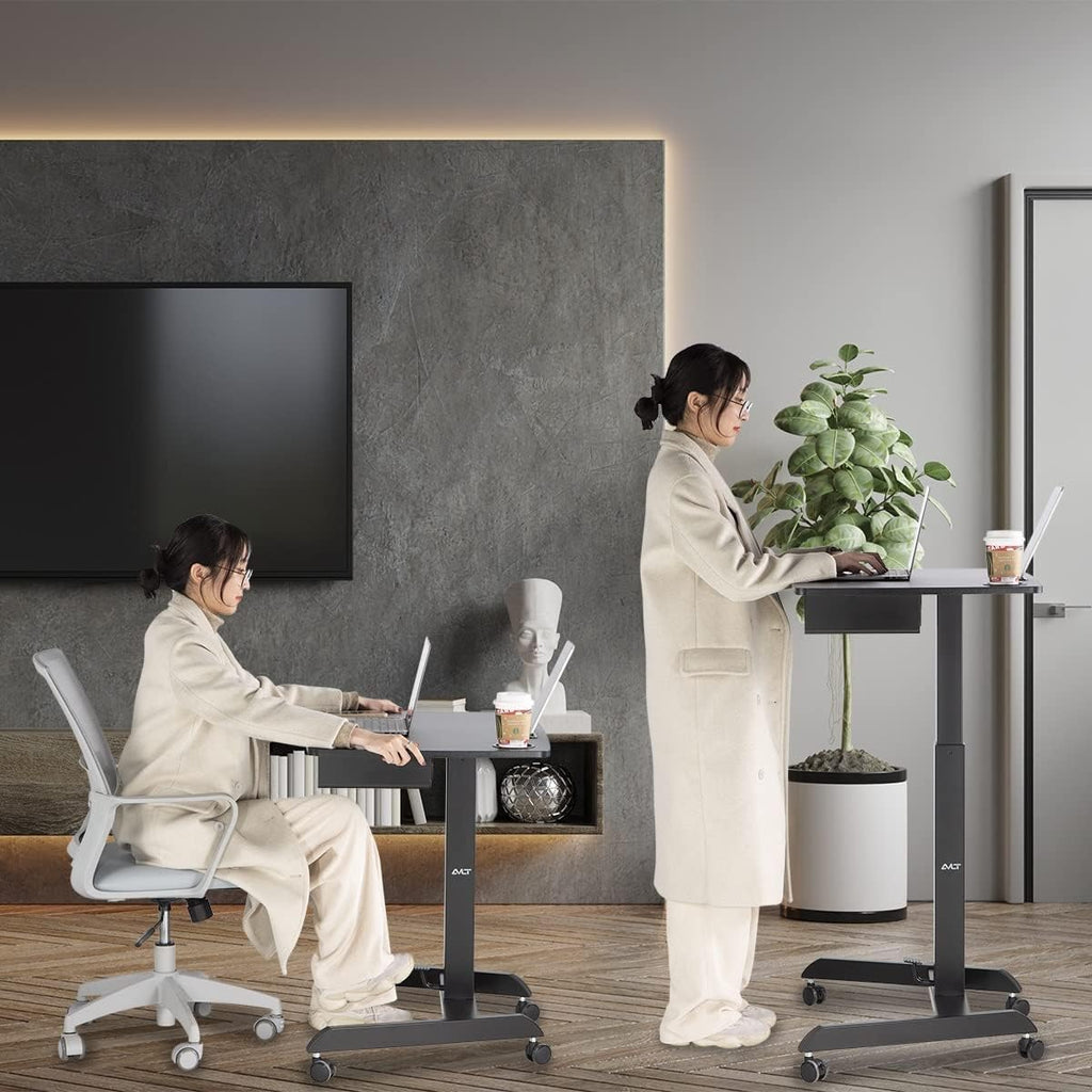 Black Height Adjustable Rolling Desk with Shelf I6956