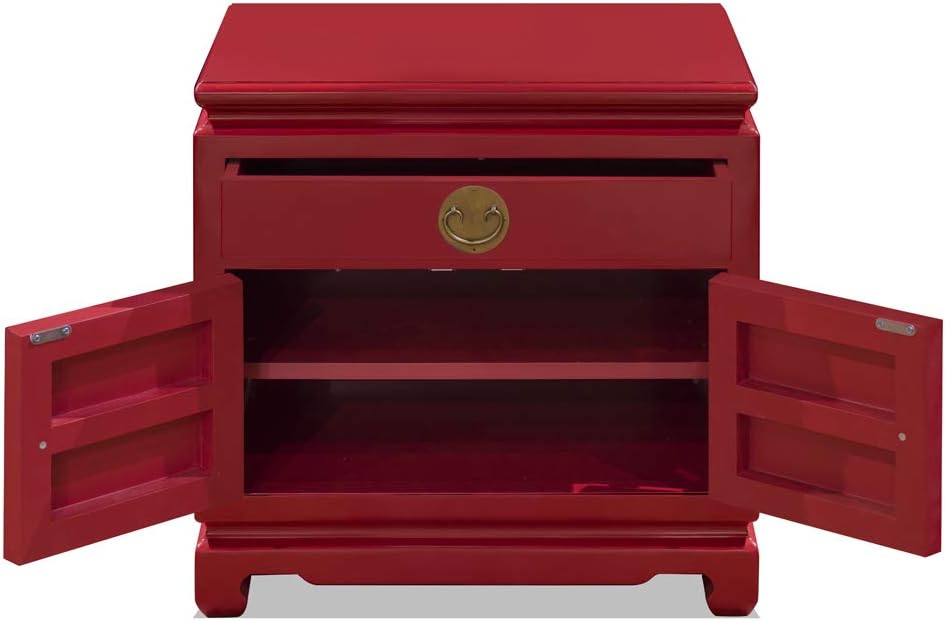 Matte Red Chinese End Cabinet with Brass Hardware G115