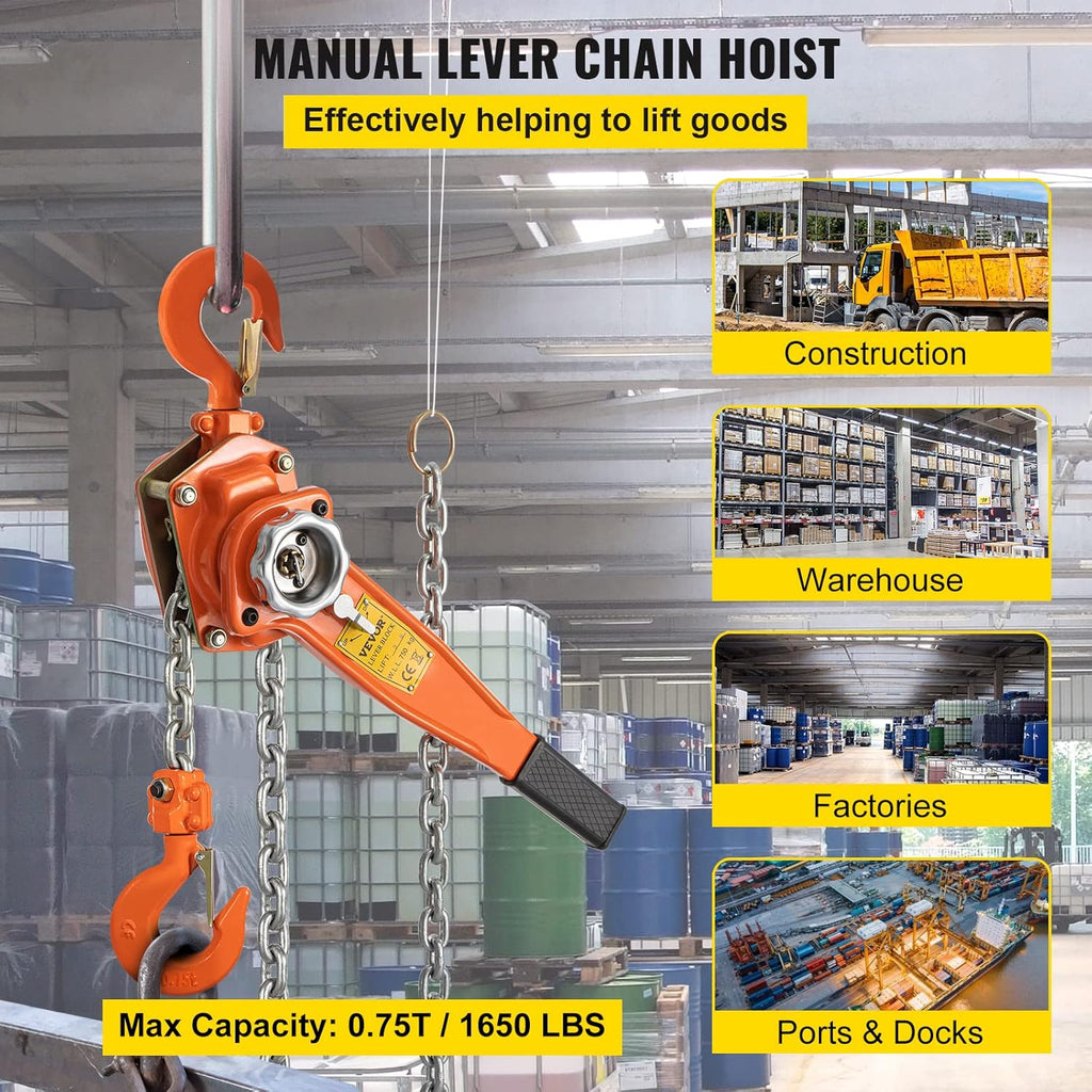 0.75Ton 1650lbs Capacity Ratchet Puller with 10FT Lifting Height, Heavy Duty Steel Hooks, Pack of 2 C599