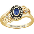 18K over Sterling Oval Stone & Diamond Swirl Class Ring V9363