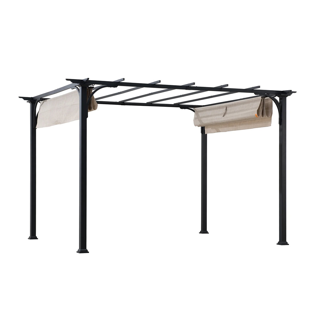 Black Steel Pergola with Adjustable Beige Shade Y160561