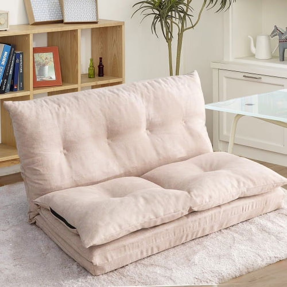 Beige Fabric Folding Chaise Lounge Sofa Floor Couch Q36774