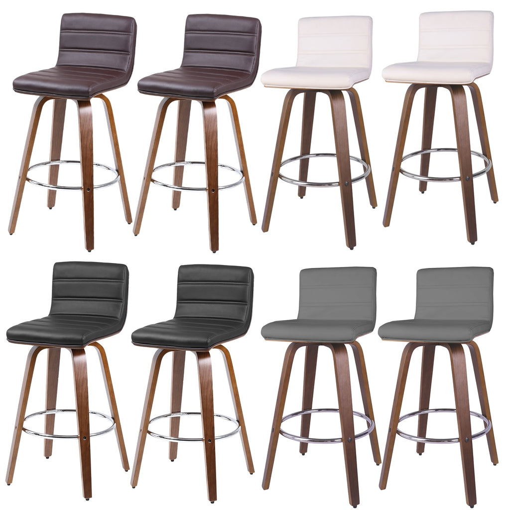 Swivel Wood Bar Stools PU Leather Upholstered Counter Stools Set of 2 Black Total Height 39.4" S442