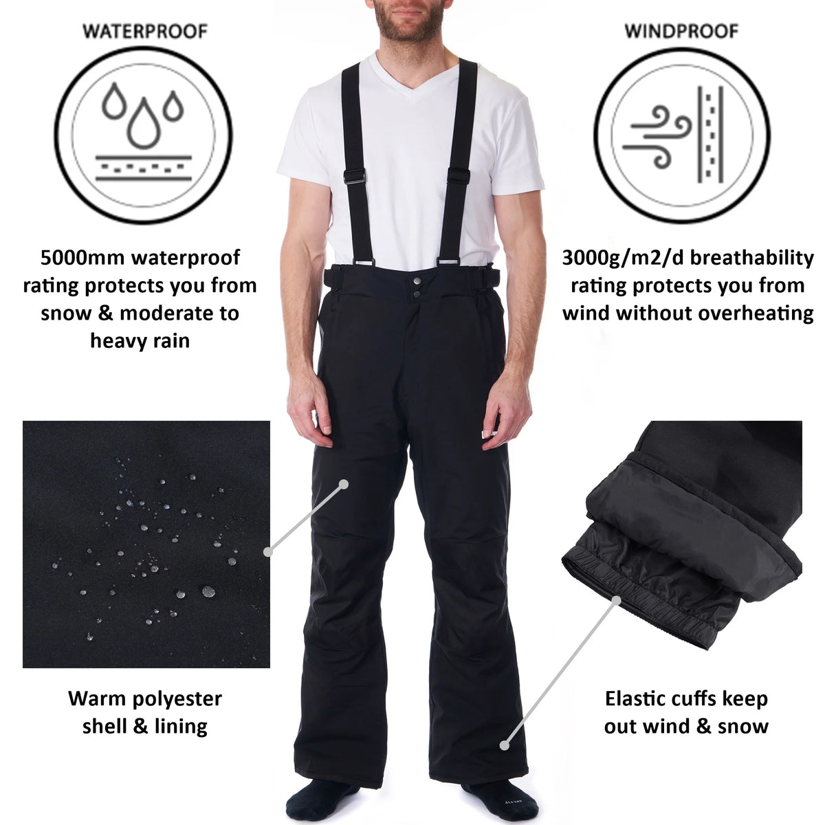 Waterproof Snowboard Ski Snow Pants with Removable Suspenders B8429