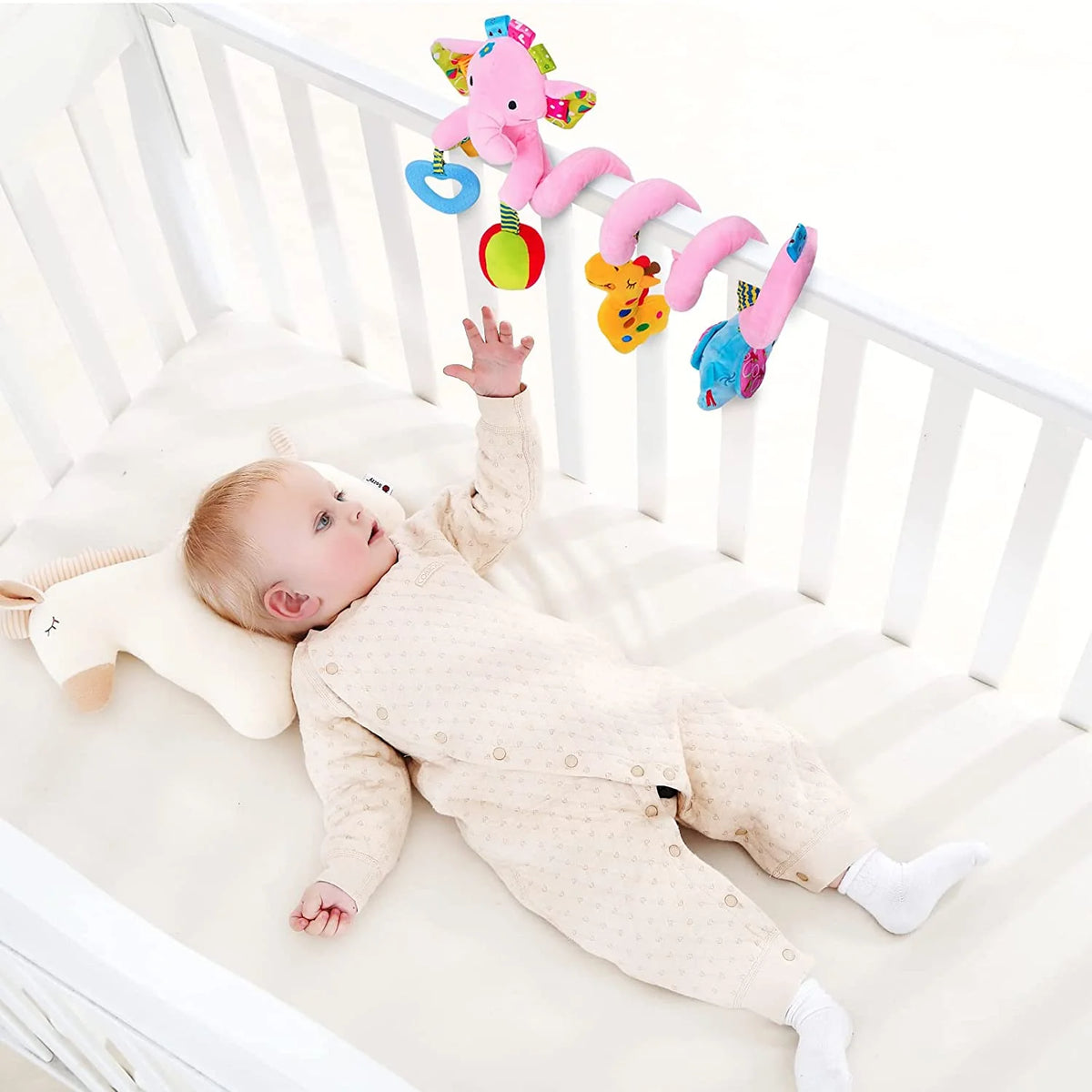 Pink Elephant Hanging Plush Rattles Crib Toy J606