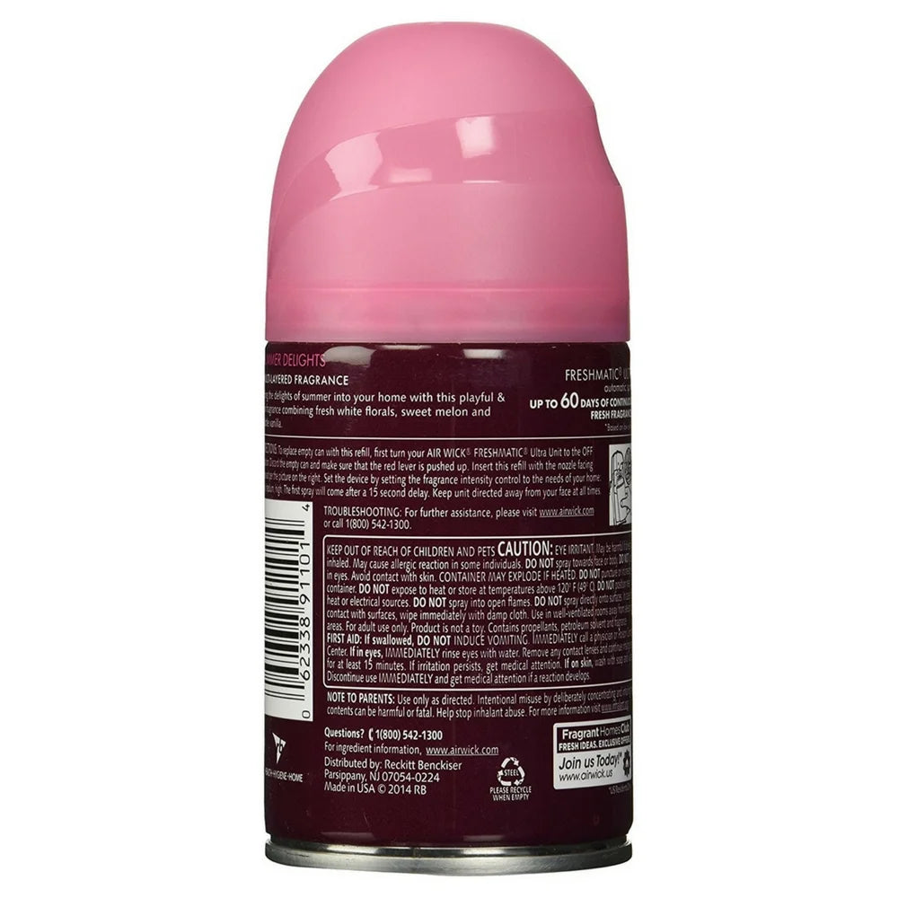 Air Freshener Spray, Summer Delights with White Flowers, Melon & Vanilla Scent (Pack of 4) E5851