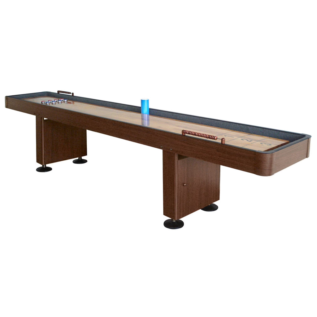 Walnut Finish Hardwood Shuffleboard Table with Storage Cabinets F33183