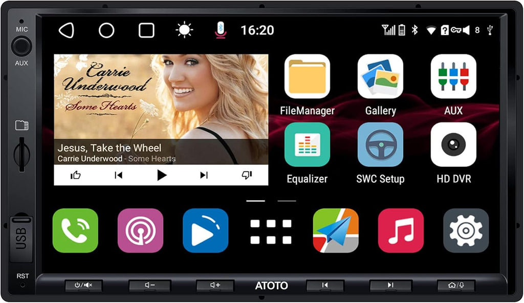 7 Inch Double Din Car Stereo with Wireless CarPlay and Android Auto P775142