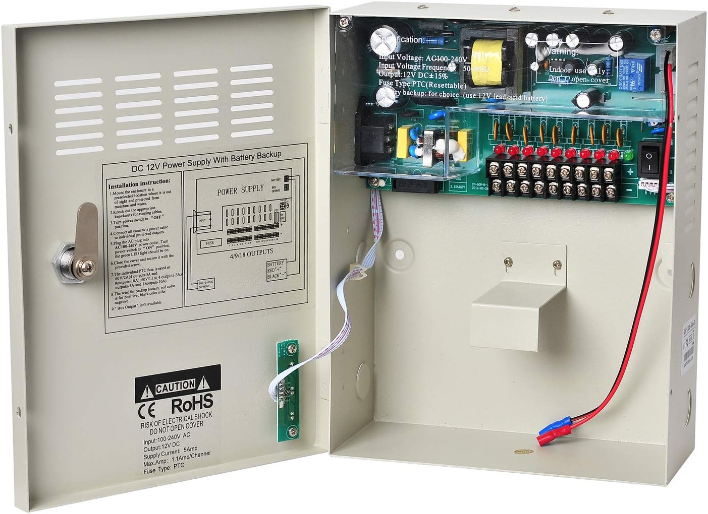 9 Channel 12V 5Amp DC Metal Boxed Cabinet Regulated UPS Power Supply Unit Pack of 2 F6759