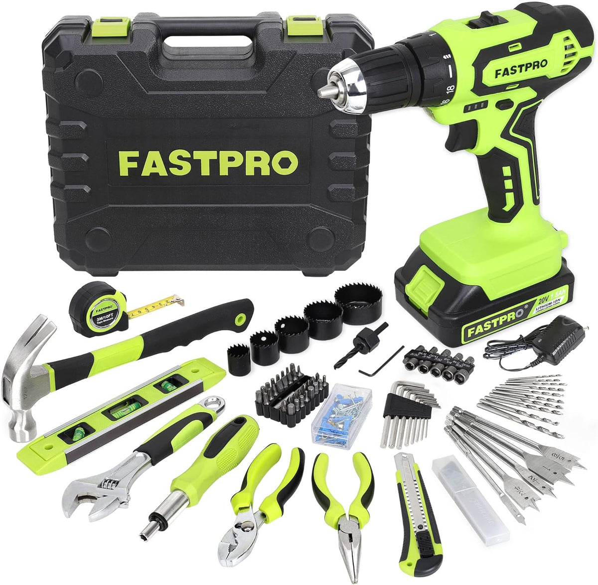 20V Cordless Lithium-ion Drill Driver and Home Tool Set with Tool Storage Case Z565349